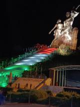 Renaissance Monument in Dakar, tallest statue in Africa is lit up in Indian tri-colors celebrating 75th Independence Day of India