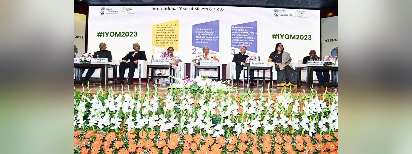 External Affairs Minister, Dr. S. Jaishankar and the Minister of Agriculture, Shri Narendra Singh Tomar at the pre-launch celebration of International Year of Millets 2023.