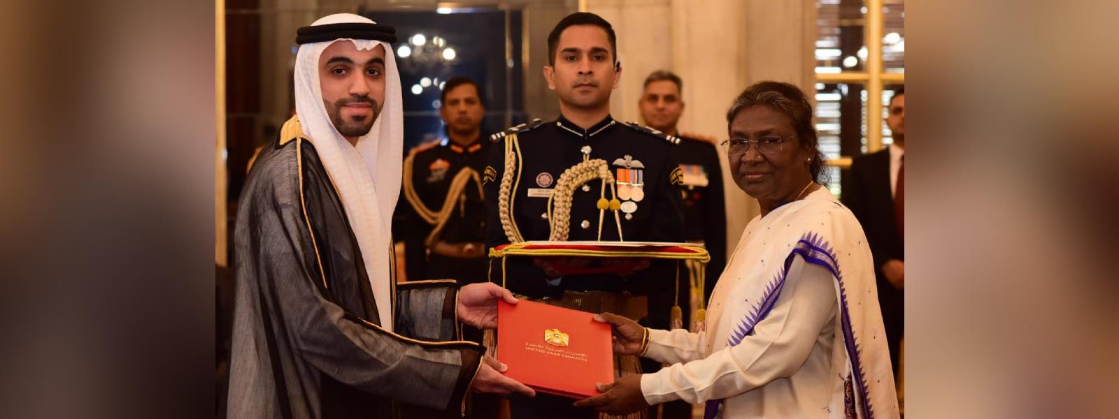 President Smt. Droupadi Murmu received credentials from H. E. Dr. Abdulnasser Jamal Hussain Mohammed Alshaali, Ambassador of the United Arab Emirstes at Rashtrapati Bhavan