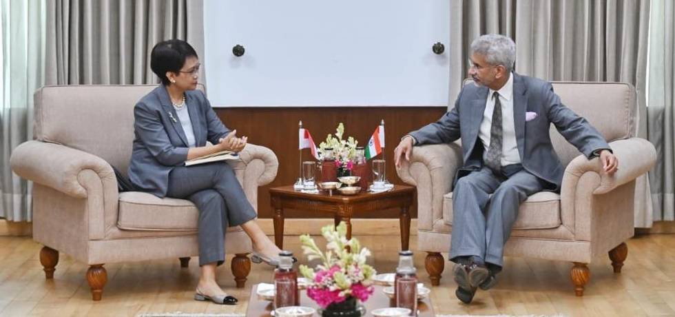 External Affairs Minister Dr. S. Jaishankar welcomes H. E. Ms. Retno Marsudi, Minister of Foreign Affairs of Indonesia in New Delhi