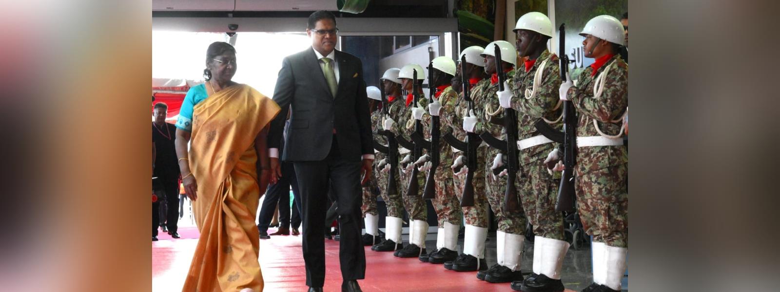 President Smt. Droupadi Murmu arrived in Paramaribo, Suriname on her first State Visit