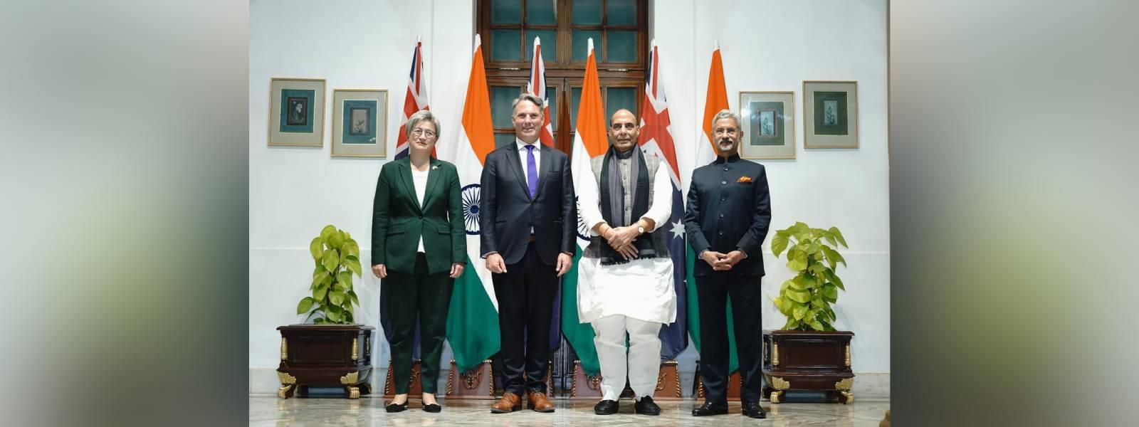 Defence Minister, Rajnath Singh and External Affairs Minister, Dr. S. Jaishankar received H.E. Mr. Richard Marles, Deputy Prime Minister &amp; Defence Minister and H.E. Ms. Penny Wong, Foreign Minister of Australia ahead of the 2nd India-Australia 2+2 Ministerial Dialogue