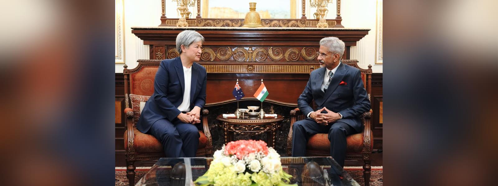 External Affairs Minister Dr. S. Jaishankar welcomed H.E. Ms. Penny Wong, Minister for Foreign Affairs of Australia at Hyderabad House