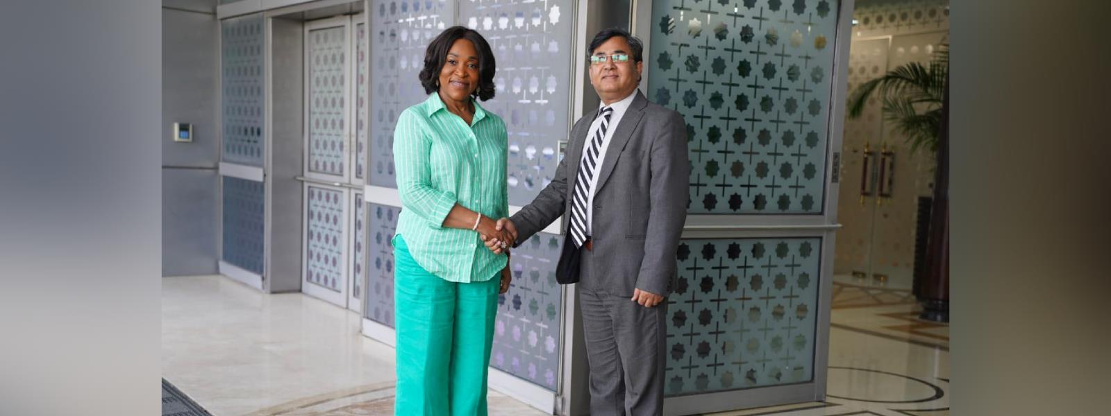 Foreign Minister of Ghana, H.E. Ms. Shirley Ayorkor Botchway, arrived in New Delhi for Raisina Dialogue 2024