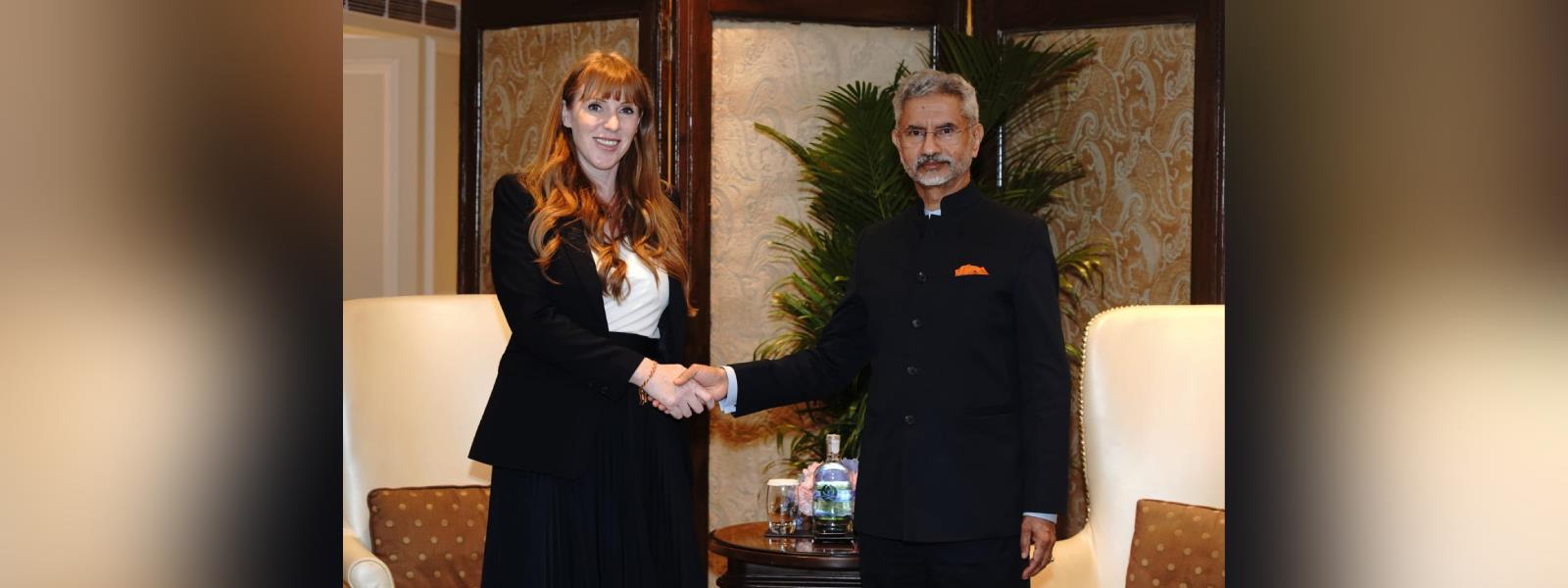 External Affairs Minister Dr. S. Jaishankar met H.E. Ms. Angela Rayner, Shadow Deputy Prime Minister of the United Kingdom on the sidelines of Raisina Dialogue 2024 in New Delhi
