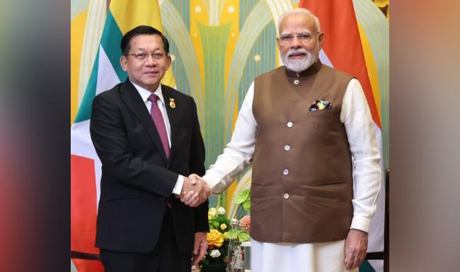 Prime Minister Shri Narendra Modi met Senior General Mr. Min Aung Hlaing, Chairman of the State Security and Peace Commission of Myanmar on the sidelines of the SCO Summit in Tianjin, China