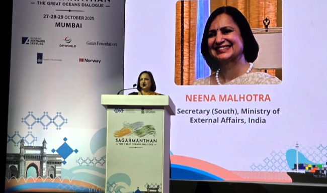 Secretary (South) Dr. Neena Malhotra participated in 'Sagarmanthan: The Great Oceans Dialogue' organized by the Ministry of Ports, Shipping and Waterways in partnership with the Observer Research Foundation (ORF) in Mumbai