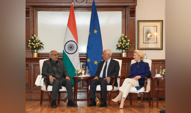 Vice-President Shri C. P. Radhakrishnan met H.E. Ms. Ursula von der Leyen, President of the European Commission & H.E. Mr. Antonio Costa, President of the European Council in New Delhi