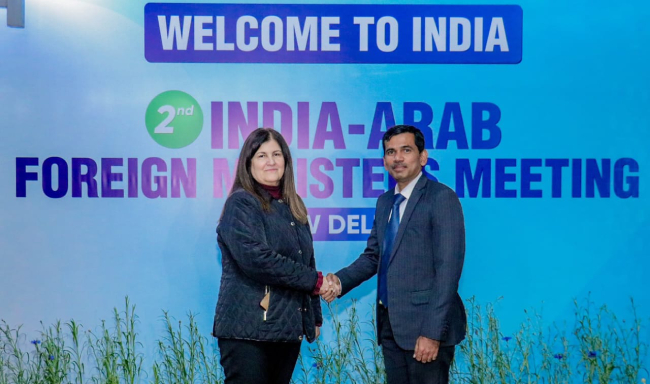 Minister of Foreign Affairs and Expatriates of the State of Palestine, H.E. Ms. Varsen Aghabekian Shahin arrived in New Delhi to participate in the 2nd India–Arab Foreign Ministers’ Meeting