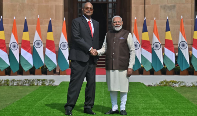 Prime Minister Shri Narendra Modi met H.E. Dr. Patrick Herminie, President of the Republic of Seychelles at Hyderabad House