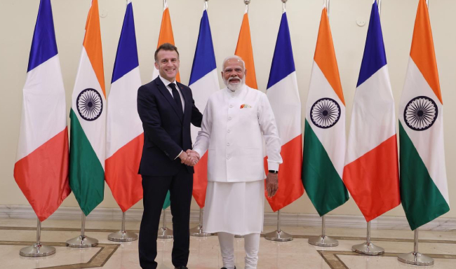 Prime Minister Shri Narendra Modi met H.E. Mr. Emmanuel Macron, President of the French Republic in Mumbai