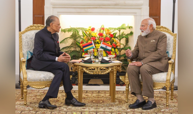 Prime Minister Shri Narendra Modi held discussions with H.E. Dr. Navinchandra Ramgoolam, Prime Minister of Mauritius on the sidelines of the India AI Impact Summit 2026 at Hyderabad House
