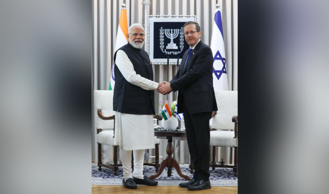 Prime Minister Shri Narendra Modi called on H.E. Mr. Isaac Herzog, President of Israel in Jerusalem
