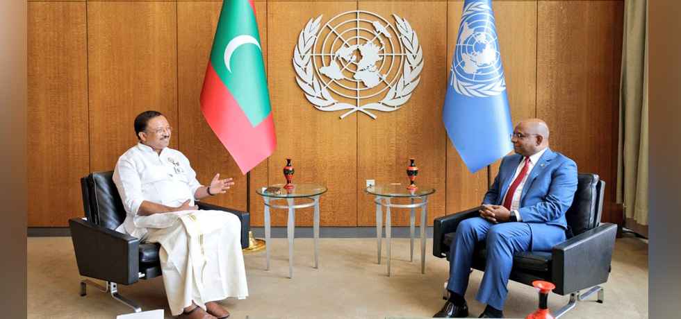 विदेश राज्य मंत्री श्री वी. मुरलीधरन की संयुक्त राष्ट्र, न्यूयॉर्क में महासभा के अध्यक्ष महामहिम श्री अब्दुल्ला शाहिद से मुलाकात 